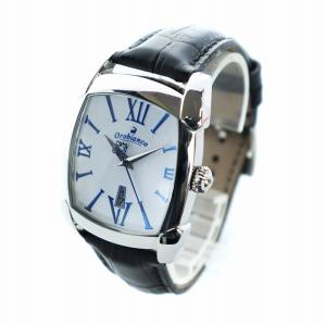 Orobianco 腕時計 ウォッチ スクエア クォーツ デイト カレンダー付き レザーベルト ロゴ 白文字盤 シルバー色 黒 ブラック OR-0012