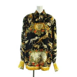 ヴィンテージ ドレス シャツ シルク 40 ブラック マルチカラー