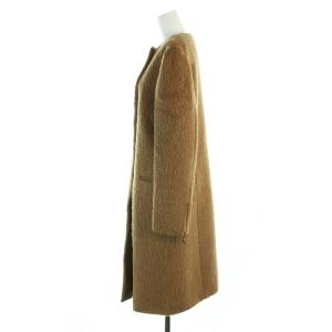 Max Mara 白タグ ノーカラー ロング コート ブラウン