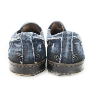 DIESEL スリッポン スニーカー デニム レザー ローカット ダメージ加工 ウォッシュ加工 ボタンデザイン 43