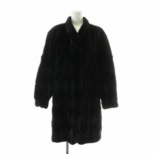 ファーコート アウター 毛皮 シェアードミンク ミドル 肩パッド 総柄 黒 ブラック /XZ GY27