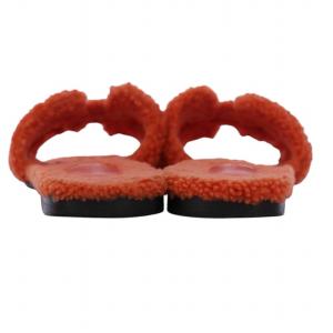 HERMES オラン フラット ボア サンダル シープスキン 38 オレンジ 212178ZF