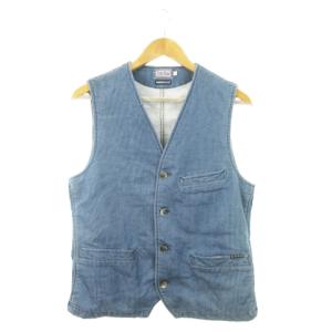 ベスト 前開き インディゴ染め ソフトデニム ストライプ 3 L 青 ブルー