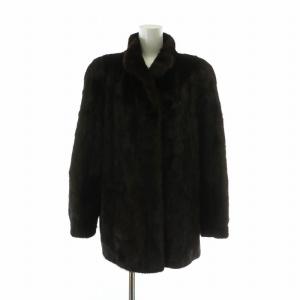 金サガ ファーコート アウター 毛皮 ミンク ミドル 肩パッド 10 L 茶色 ブラウン /XZ GY18