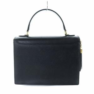 VALENTINO GARAVANI ヴィンテージ フォーマル ハンド バッグ ミニトート ゴールド金具 レザー フロントロゴ フリンジ タッセル 黒 ブラック