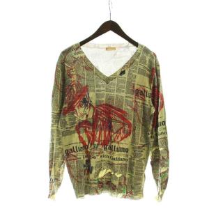 Tシャツ カットソー ロンT 長袖 ニュースペーパー 総柄 Vネック S マルチカラー GY17 /MQ