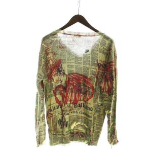 GALLIANO Tシャツ カットソー ロンT 長袖 ニュースペーパー 総柄 Vネック S マルチカラー GY17 /MQ