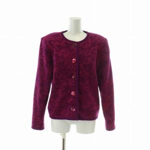 ヴィンテージ ノーカラージャケット ウール混 肩パッド ストーンボタン M ピンク 紫 パープル