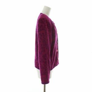 YVES SAINT LAURENT ヴィンテージ ノーカラージャケット ウール混 肩パッド ストーンボタン M ピンク 紫 パープル