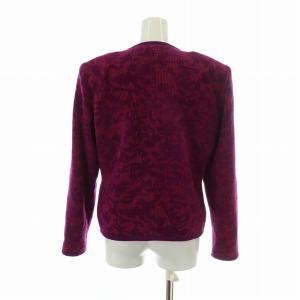 YVES SAINT LAURENT ヴィンテージ ノーカラージャケット ウール混 肩パッド ストーンボタン M ピンク 紫 パープル