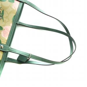 COACH トートバッグ リバーシブル シグネチャー バラ 花柄 PVC レザー ロゴ ポーチ付き 緑 グリーン F25874 GY18