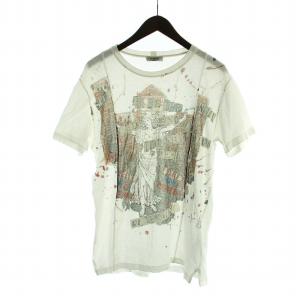 Tシャツ 半袖 カットソー クルーネック 総柄 プリントデザイン XS 白 ホワイト GY17 /MQ