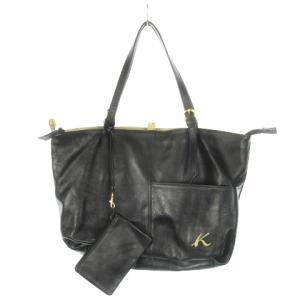 2 トートバッグ ハンドバッグ 変形 2way レザー 本革 ロゴ ポーチ付き 黒 ブラック /AH16