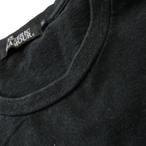 HYSTERIC GLAMOUR Tシャツ カットソー ラウンドネック 丸首 半袖 五分袖 コットン プリント ロゴ ガール ライン M 黒 ブラック