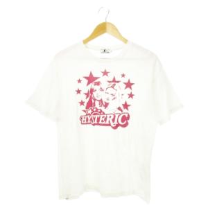 Tシャツ カットソー ラウンドネック 丸首 半袖 コットン プリント ロゴ ガール スター S 白 ホワイト