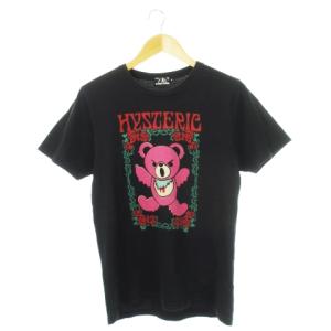 Tシャツ ラウンドネック 丸首 半袖 プリント ゴシック ヒスベア バラ ロゴ M 黒 ブラック