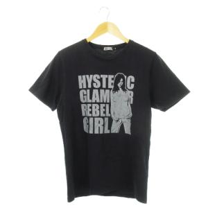 Tシャツ 丸首 半袖 コットン ゆったり プリント ガール M 黒 ブラック