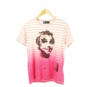 Tシャツ 丸首 半袖 薄手 グラデーション ボーダー プリント グラフィック M ピンク /CK18 GY27