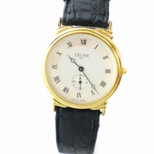 ジャンク品 腕時計 ウォッチ クォーツ スモセコ シェル文字盤 ローマン レザーベルト ゴールド色 黒 ブラック GY18