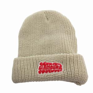 タグ付き ニット帽 ビーニー ニットキャップ 帽子 ロゴ刺繍 F ベージュ