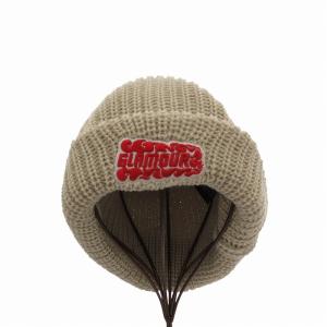 HYSTERIC GLAMOUR タグ付き ニット帽 ビーニー ニットキャップ 帽子 ロゴ刺繍 F ベージュ