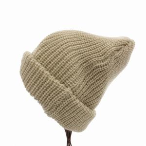 HYSTERIC GLAMOUR タグ付き ニット帽 ビーニー ニットキャップ 帽子 ロゴ刺繍 F ベージュ