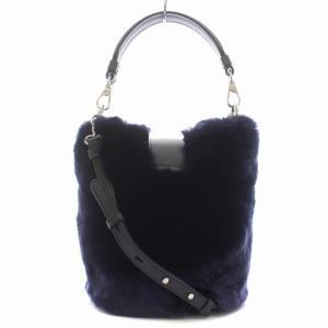 TOD'S ダブルT 2WAY バッグ ラビットファー レザー ネイビー