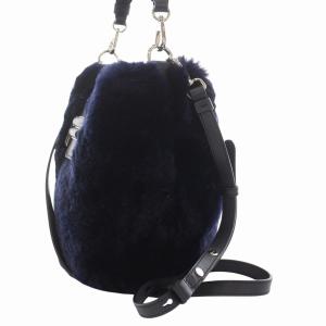 TOD'S ダブルT 2WAY バッグ ラビットファー レザー ネイビー