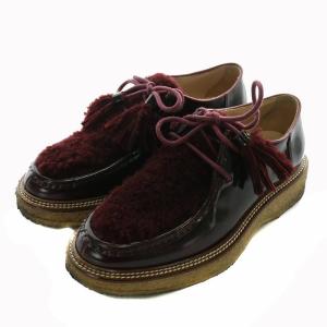 ローファー 革靴 エナメル ボア ラウンドトゥ クレープソール レースアップ タッセル 36 23cm