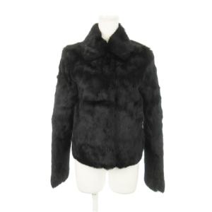 ファーコート 毛皮 ジャケット ステンカラー ラビットファー 2 黒 ブラック