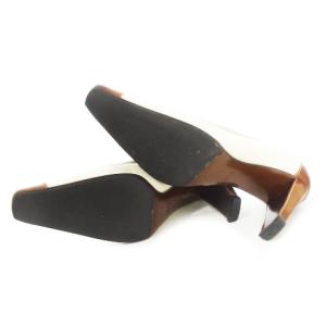 CELINE 切替パンプス ハイヒール スクエアトゥ キャンバス レザー 38 24.5cm 茶 ブラウン