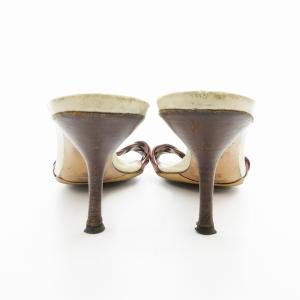 GUCCI サンダル ミュール レザー 革 ハイヒール 編み込み 38C アイボリー グラデーション パープル /UO