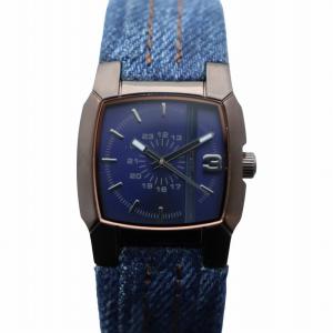 クリフハンガー 腕時計 ウォッチ クォーツ デニムベルト レザー ロゴ スクエア 青文字盤 メタルブラウン