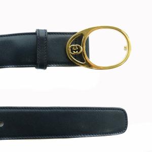 GUCCI ヴィンテージ ベルト レザー GGロゴ ゴールド金具 65/26 黒 ブラック ゴールド色