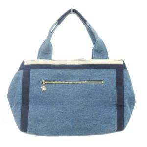 TOCCA ハンドバッグ デニム グログランテープ リボン ロゴ刺繍 青 ブルー インディゴ