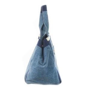 TOCCA ハンドバッグ デニム グログランテープ リボン ロゴ刺繍 青 ブルー インディゴ