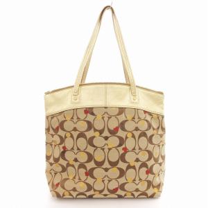 COACH シグネチャー F18870 ラウラ シークレットアドマイヤー トートバッグ キャンバス レザー切替 ハート ベージュ 茶 ブラウン