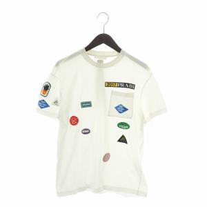 Tシャツ カットソー 半袖 クルーネック ロゴ ワッペン 刺繍 総柄 S 白 ホワイト /XZ GY17