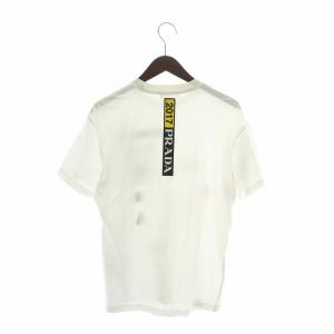 PRADA Tシャツ カットソー 半袖 クルーネック ロゴ ワッペン 刺繍 総柄 S 白 ホワイト /XZ GY17