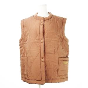 キルティングベスト ジャケット 中綿 シルク 絹 軽量 ポケット ロゴ 刺繍 M ピンクブラウン /CK6