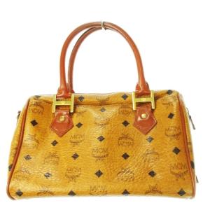 MCM ハンドバッグ ボストンバッグ ミニ PVC レザー ロゴ 総柄 茶 ブラウン