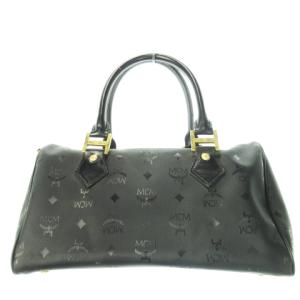 MCM ハンドバッグ ミニボストンバッグ ナイロン ビニール PVC ジャカード ロゴ プレート ゴールド金具