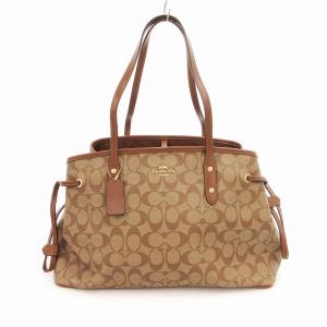 シグネチャー F57842ドローストリング キャリーオール ハンドバッグ トート PVC 茶 ブラウン