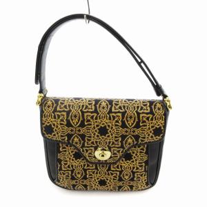 Kinart ハンドバッグ ワンハンドル 鹿革 レザー アラベスク模様 ゴールド金具 黒 /UO