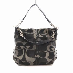 F16620 ハンドバッグ ワンショルダー シグネチャー キャンバス レザー グレー 黒 ブラック GY18