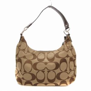 COACH シグネチャー ワンショルダーバッグ ハンドバッグ キャンバス レザー ロゴプレート ベージュ 茶 ブラウン F19281
