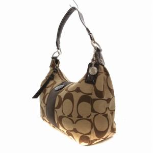 COACH シグネチャー ワンショルダーバッグ ハンドバッグ キャンバス レザー ロゴプレート ベージュ 茶 ブラウン F19281