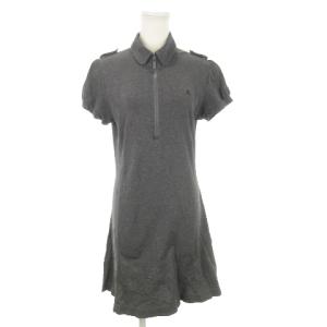 ワンピース ミニ 襟付き 半袖 ハーフジップ ロゴ 2 M グレー
