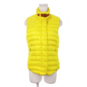 ハンティングダウンベスト スタンドカラー ジップアップ レザーベルト ガンパッチ S 黄 イエロー /MN16