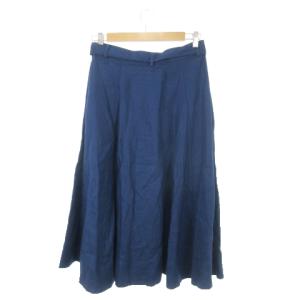 POLO RALPH LAUREN フレアスカート ロング リネン 麻 フロントボタン リボンベルト 6 M 青 ブルー